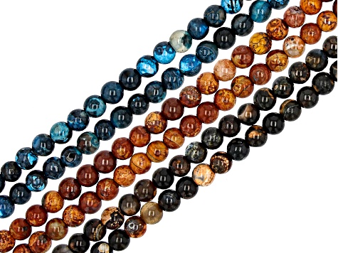 Quench-Crackled Agate appx 6mm Round Bead Strand Set of 6 in 3 Colors appx 14-15"