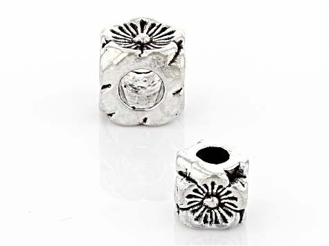 Antiqued Silver Tone Flower Cube Shape Spacer Beads in 2 Sizes 500 Pieces Total