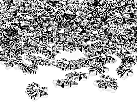Antiqued Silver Tone Lotus Longevity Flower Spacer Beads in 2 Styles and Sizes 150 Pieces Total