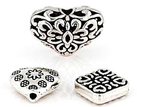 Antiqued Silver Tone Heart Shape Spacer Beads in 3 Styles and Sizes 150 Pieces Total