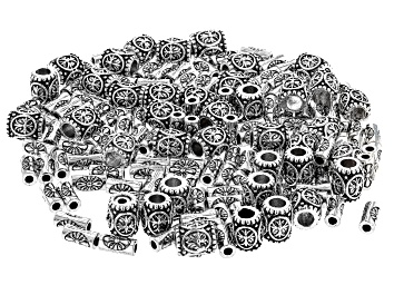 Picture of Antiqued Silver Tone Tube Shape Large Hole Spacer Beads in 2 Styles and Sizes 200 Pieces Total