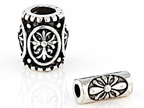 Antiqued Silver Tone Tube Shape Large Hole Spacer Beads in 2 Styles and Sizes 200 Pieces Total