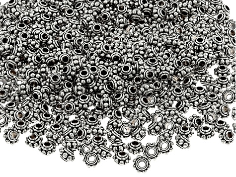 Antiqued Silver Tone Textured appx 6x4mm Round Large Hole Spacer Beads 1,000 Pieces Total