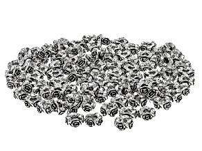 Antiqued Silver Tone Floral Texture appx 8x4.5mm Round Large Hole Spacer Beads 100 Pieces Total