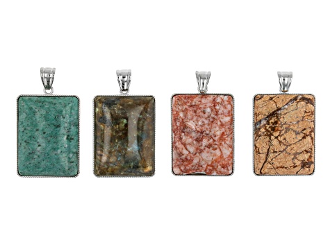 Focal Pendant appx 42x33mm with Silver Tone Bail Set of 4 in 4 Stones