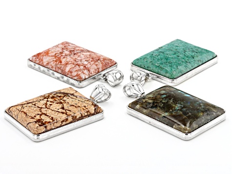 Focal Pendant appx 42x33mm with Silver Tone Bail Set of 4 in 4 Stones