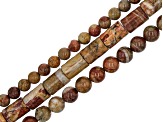 Picasso Stone Round and Tube Shape Bead Strand Set of 3 appx 15-16"