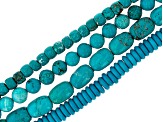 Blue Magnesite and Ceramic Round, Drum, Barrel and Rondelle Bead Strand Set of 4 appx 15-15.5"