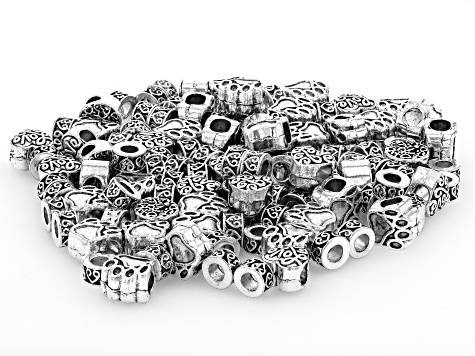Family Love Spacer Bead in Antiqued Silver Tone Large Hole Large Hole in 4 Styles 145 Pieces Total