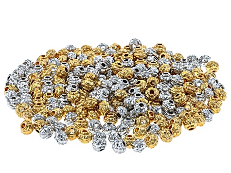 Gold Tone and Silver Tone Floral Design appx 6x4.5mm Spacer Bead appx 300 Pieces Total