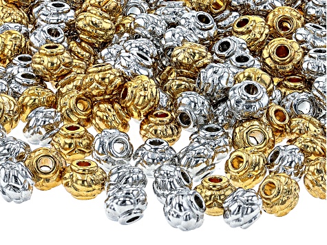 Gold Tone and Silver Tone Floral Design appx 6x4.5mm Spacer Bead appx 300 Pieces Total