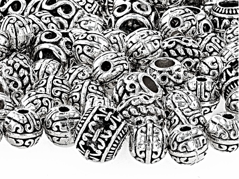 Antiqued Silver Tone Round Large Hole Spacer Beads in 4 Styles appx 150 Pieces Total
