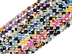Quench-Crackled Agate Faceted appx 6mm Round Bead Strand Set of 10 appx 14.5-15"