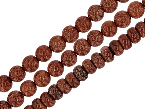Goldstone Glass appx 9.5-10mm Round and Rondelle Bead Strand Set of 3 appx 14.5-16"