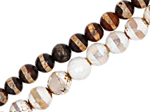 Agate Round and Faceted Bead Strand Set of 2 appx 15-16"