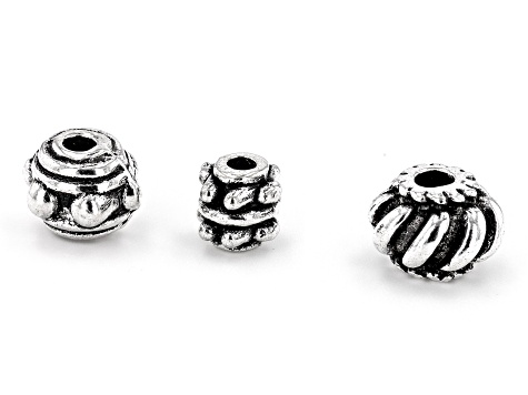 Indonesian Inspired Spacer Beads in Silver Tone in 3 Sizes appx 250 Pieces Total