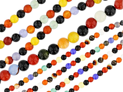 Agate Round Bead Strands appx 4-8mm appx 14-15" in Length Total of 8 Strands