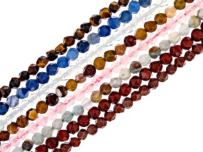 Multi-Gemstone Faceted Round appx 5-6mm Bead Strand Set of 8 appx 13-14"