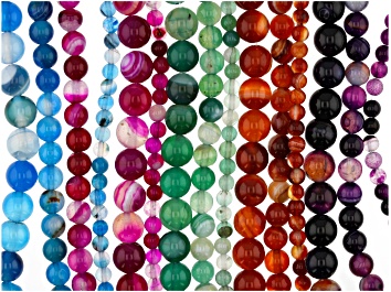 Picture of Agate Round Bead Strands Set of 15 in 5 Colors