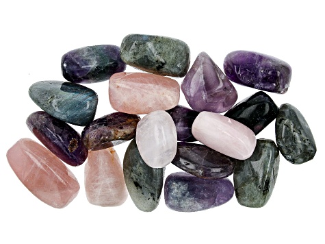 1lb of Mixed Drilled appx 3mm Large Hole Gemstone Nuggets appx 15-35mm