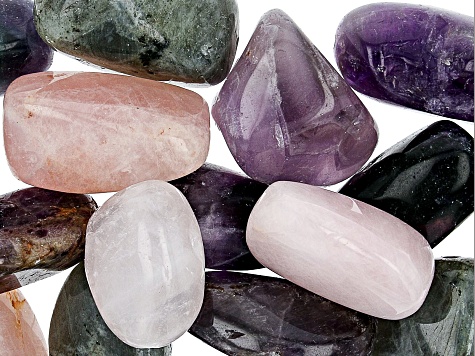 1lb of Mixed Drilled appx 3mm Large Hole Gemstone Nuggets appx 15-35mm