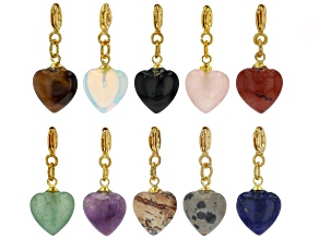 Set of 10 Gemstone Heart Charms appx 10mm