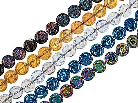 Rose Shape AB Coated Glass appx 10x4mm Bead Strand Set in 5 Colors