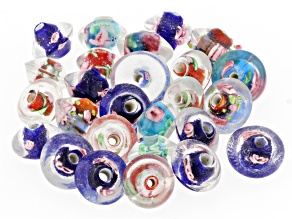 Lampwork Hand Made Glass Rondelle Shaped Floral Beads with appx 1-2mm hole appx 26 Pieces in Total