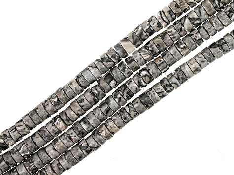 Gray Limestone appx 6x3mm Bead Strand Set of 4
