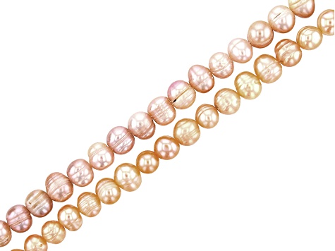 Multicolor 8-9mm Freshwater Potato Pearls with Rings 13-14" Strand Set of 2