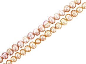 Multicolor 8-9mm Freshwater Potato Pearls with Rings 13-14" Strand Set of 2