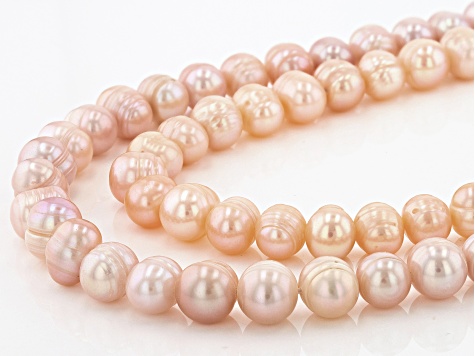 Multicolor 8-9mm Freshwater Potato Pearls with Rings 13-14" Strand Set of 2
