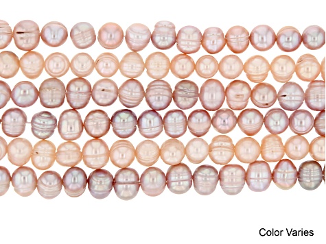 Multicolor 8-9mm Freshwater Potato Pearls with Rings 13-14" Strand Set of 2