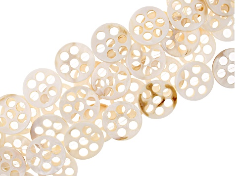 Mother of Pearl and Shell Round Flat Bead appx 28mm with 7 holes Set of 5 Strands