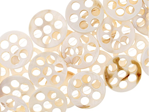 Mother of Pearl and Shell Round Flat Bead appx 28mm with 7 holes Set of 5 Strands
