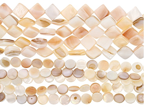 Mother of Pearl Square Flat appx 10x10mm and Round Flat 8.5-9mm Bead Strand Set of 10