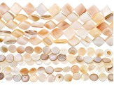 Mother of Pearl Square Flat appx 10x10mm and Round Flat 8.5-9mm Bead Strand Set of 10