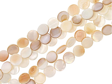 Mother of Pearl Square Flat appx 10x10mm and Round Flat 8.5-9mm Bead Strand Set of 10