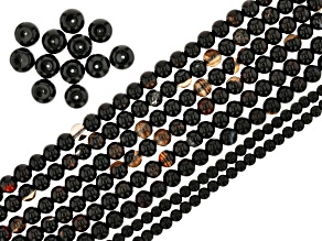Smooth Round Black Agate Strand Set of 8 & appx 12 Rondelle Beads appx 20 Pieces Total