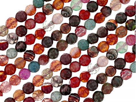 Round Faceted Quenched-Crackled Multi Color Agate appx 5.5-6mm Set of 10 Strands