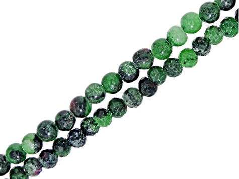 Ruby in Zoisite Approximately 6mm Faceted and Round Bead Set of 2 Strands Approximately 7" in Length