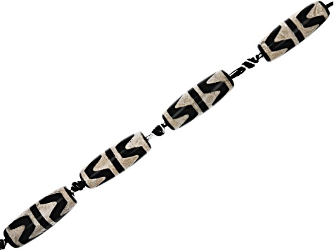 DZI Inspired Agate Black Vase Barrel appx 10x28-30mm Bead Strand