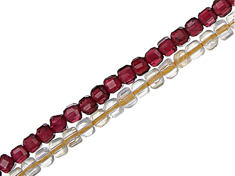 Red Garnet and Citrine appx 2-2.5mm Cube Table Cut Bead Strand Set appx 15-16" in Length