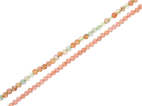 Sunstone and Feldspar Round Faceted Bead appx 3mm Strand Set appx 15-16" in Length