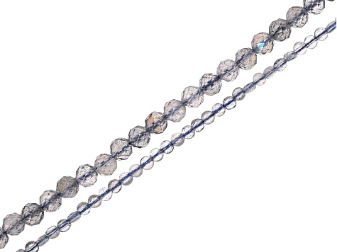 Labradorite Bead Strand Set of 2 appx 1.5-2.5mm Faceted Coin and appx 4mm Faceted Round