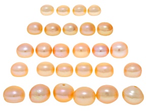 Peach Cultured Freshwater Pearl Half Drilled Button Shape Beads in 4 Sizes Approx 30 Pieces Total