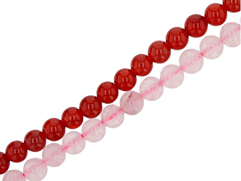 Rose Quartz and Carnelian appx 6mm Round Bead Strand Set of 2 appx 13-14" in Length
