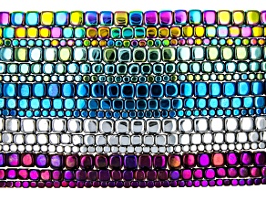 Multi-color Hematine Rounded Cube Bead Strand Set of 15