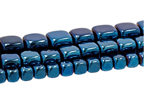 Multi-color Hematine Rounded Cube Bead Strand Set of 15