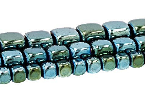 Multi-color Hematine Rounded Cube Bead Strand Set of 15